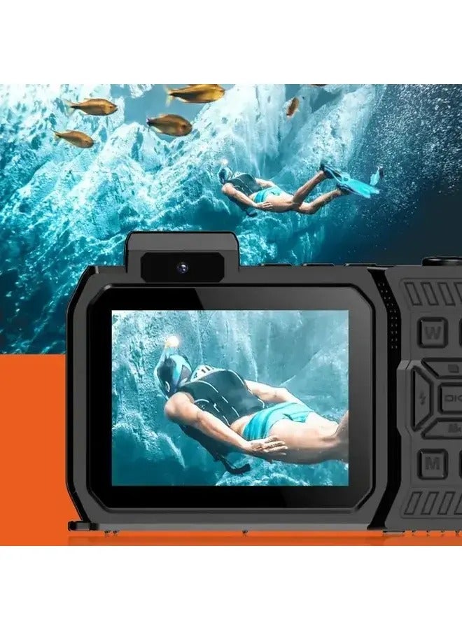 4K Waterproof Digital Camera, 48MP, 18x Zoom, Dual Screen, 20 Beauty Filters, 2500mAh Battery, Black