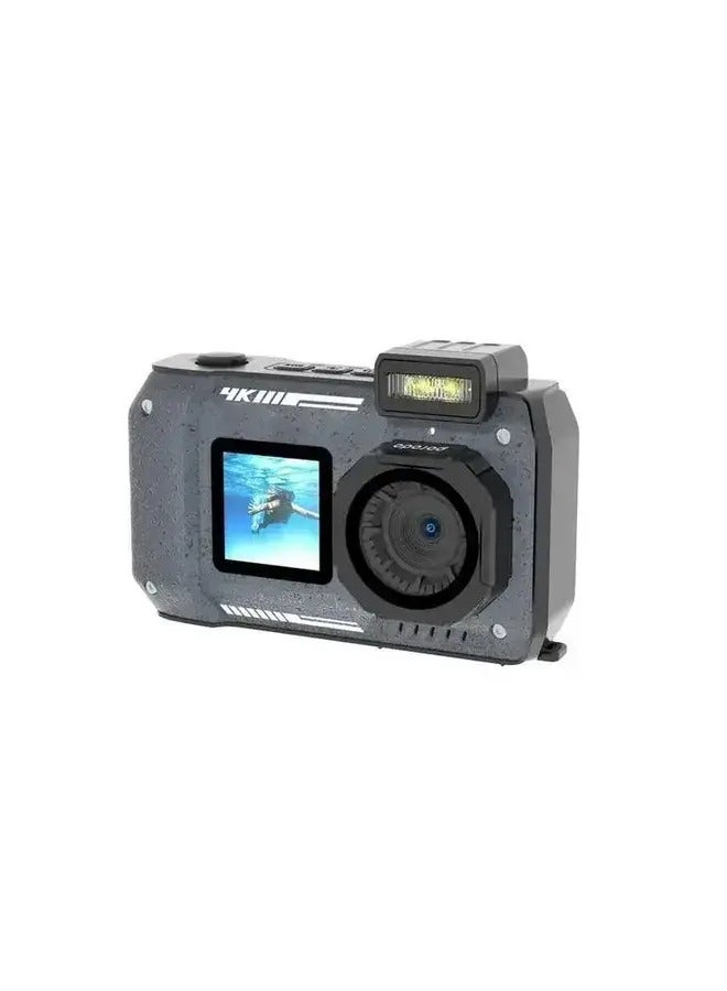 4K Waterproof Digital Camera, 48MP, 18x Zoom, Dual Screen, 20 Beauty Filters, 2500mAh Battery, Black