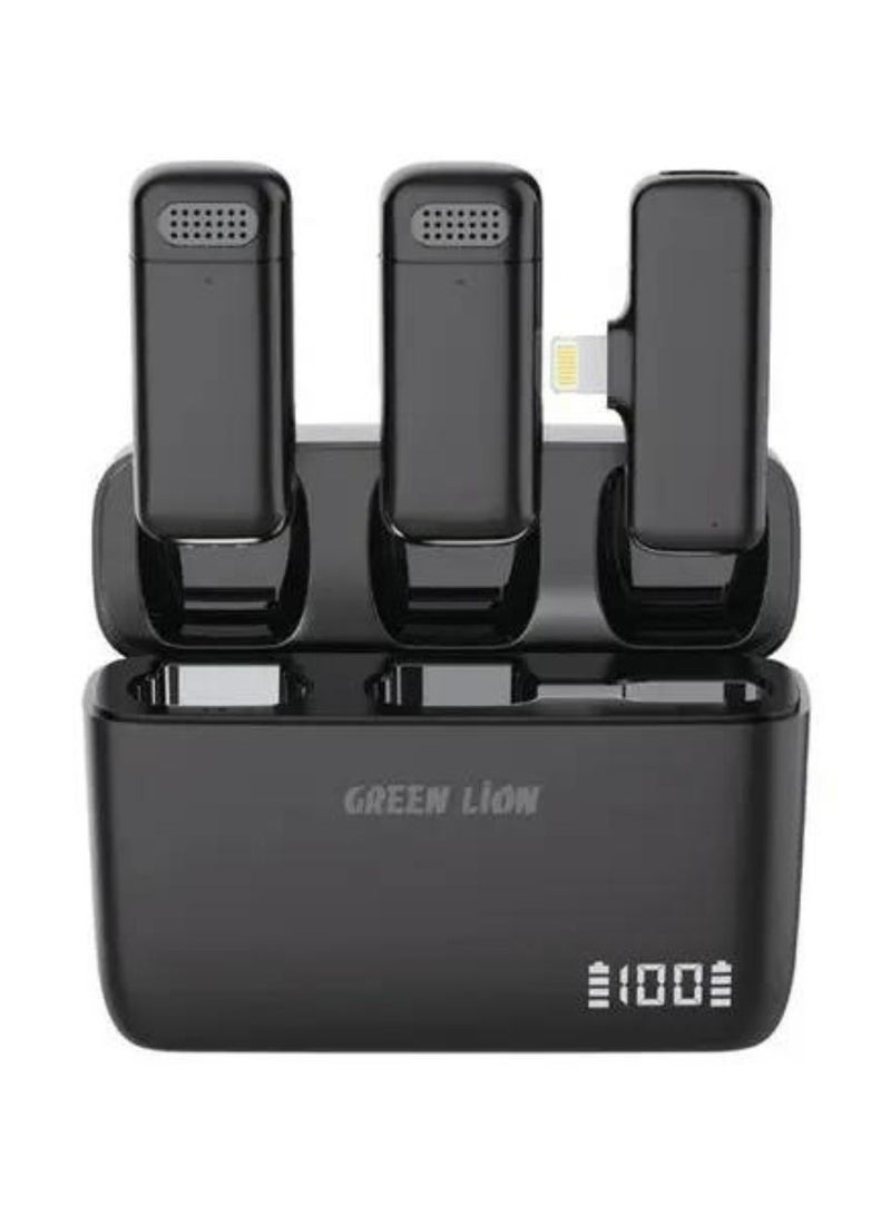 Duo Cast Wireless Lightening Microphone with 20m Transmission Range, Automatic Pairing, USB-C Interface, Up to 7 Hours Working Duration - Black