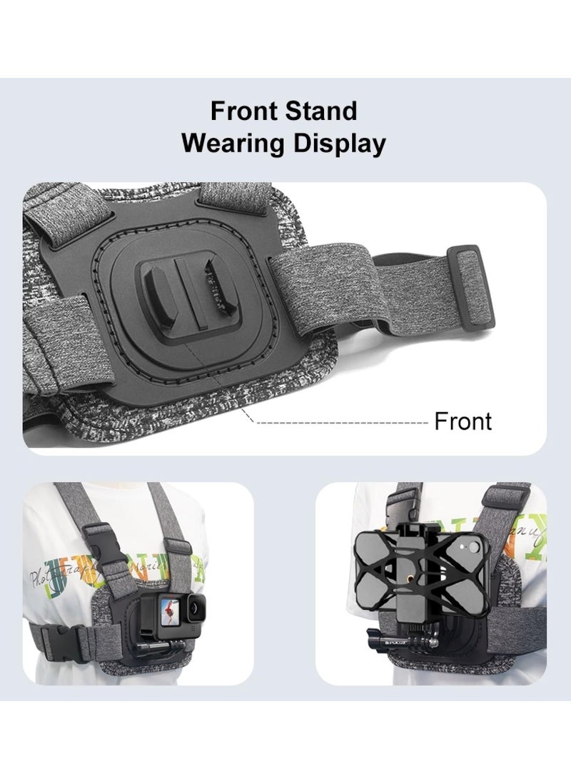 Adjustable Chest Strap with J Hook Mount Long Screw and Phone Clamp for Adventure Photography