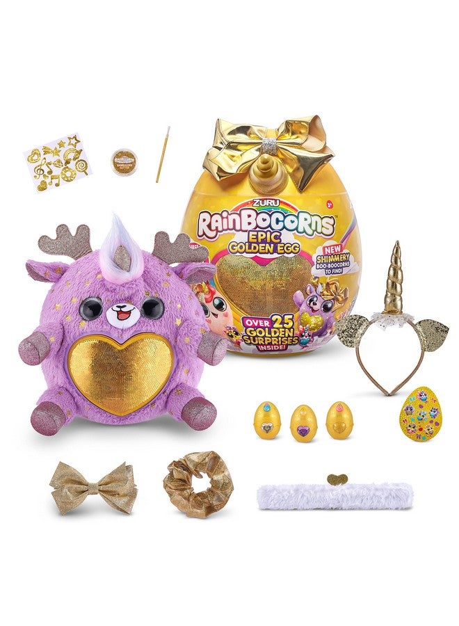 Epic Golden Egg By Zuru (Reindeer), Girls Toy Includes Stuffed Animal With 25+ Golden Surprises, With Rings, Stickers, Bows, And More Girls Gift Idea