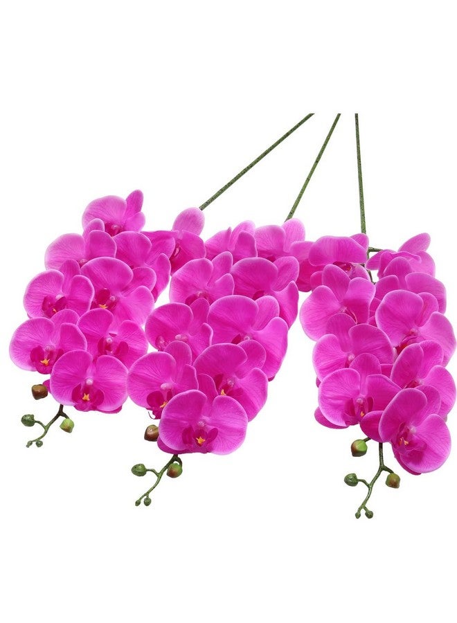 Polyester Set Of 3 Artificial Orchid Flowers For Vase Pot (Pink, 93.98 Cm) Decorative Items For Home Décor Living Room Bedroom Office Table Top Centerpiece Wedding Decoration