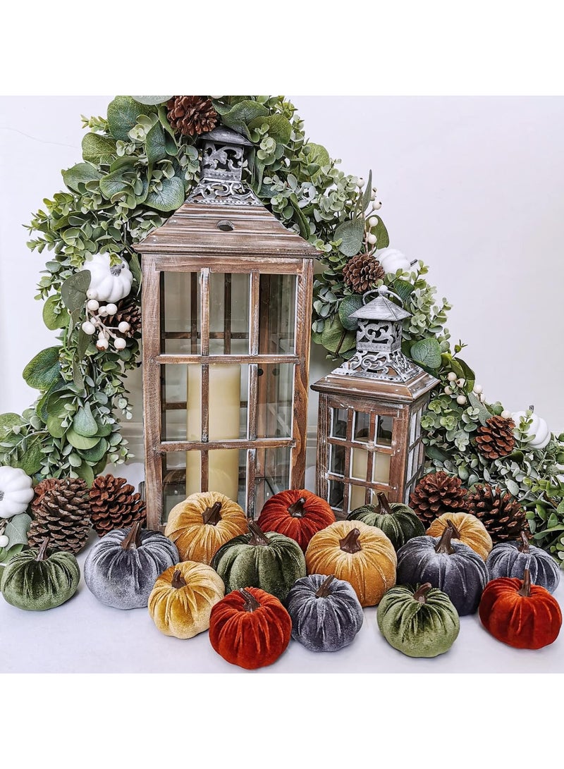 16pcs Pumpkin Fall Decorations Artificial Faux Velvet Pumpkins Decor Pumpkins for Fall Wedding Table Decorations