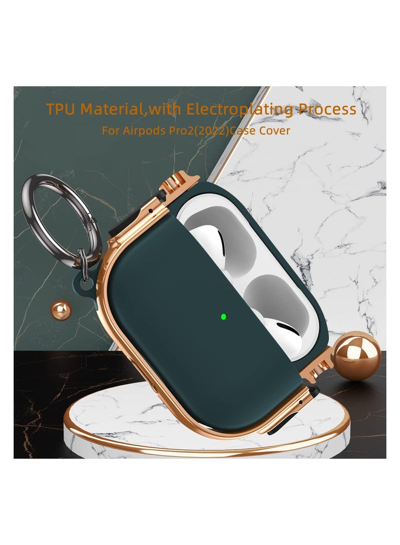 Plating Case for Airpods Pro 2, Case with Carabiner Shock-Absorbing Case Cover Shock-Absorbing Case Outdoor Protective Cover Hard Shell Case Anti-Drop Case for 2022 Released Airpods Pro 2