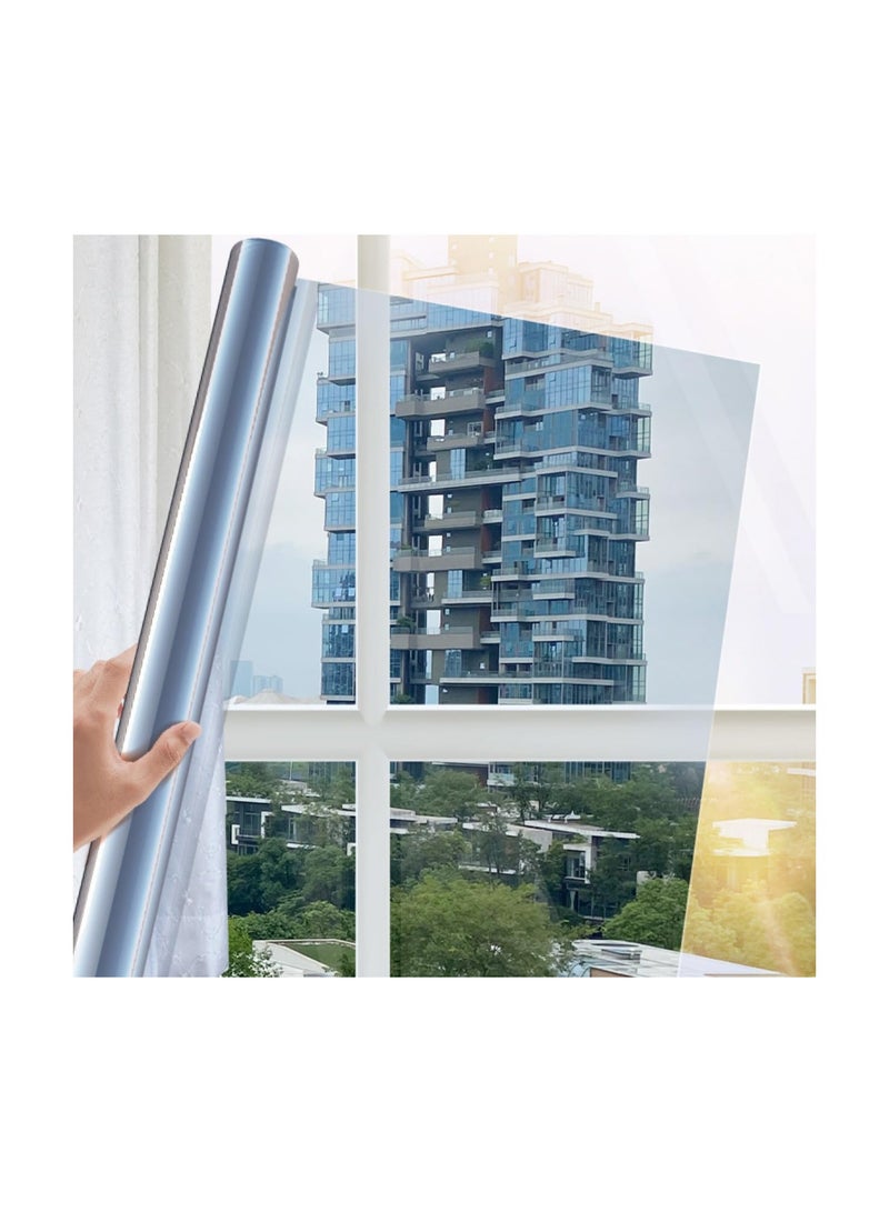 One Way Window Film Privacy Reflective, Silvery Mirror One Way Clear, , Sun Block Reflective Heat Control Anti Glare Static Cling Mirror Window Film(50*100cm)