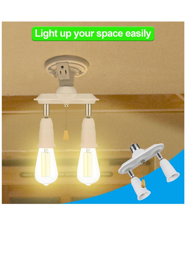 Adjustable Pull Chain Light Socket Adapter E26 E27 Splitter 360 Degree Rotatable 180 Degree Bendable Light Fixture Converter