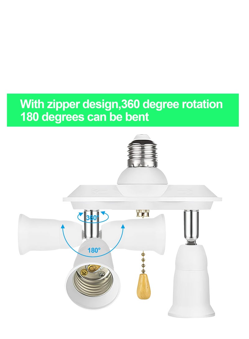 Adjustable Pull Chain Light Socket Adapter E26 E27 Splitter 360 Degree Rotatable 180 Degree Bendable Light Fixture Converter