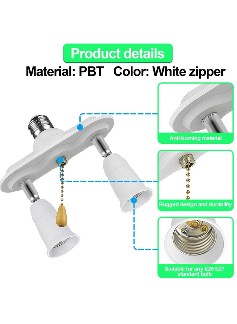 Adjustable Pull Chain Light Socket Adapter E26 E27 Splitter 360 Degree Rotatable 180 Degree Bendable Light Fixture Converter