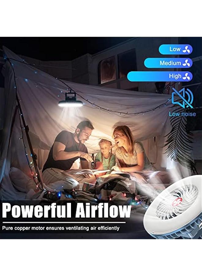 Portable Camping Fan with LED Lantern  USB Rechargeable Waterproof Tent Fan with Hanging Hook Magnet Survival Kits for Indoor Outdoor Hiking Car Office Desk Outdoor Emergency Power Outage