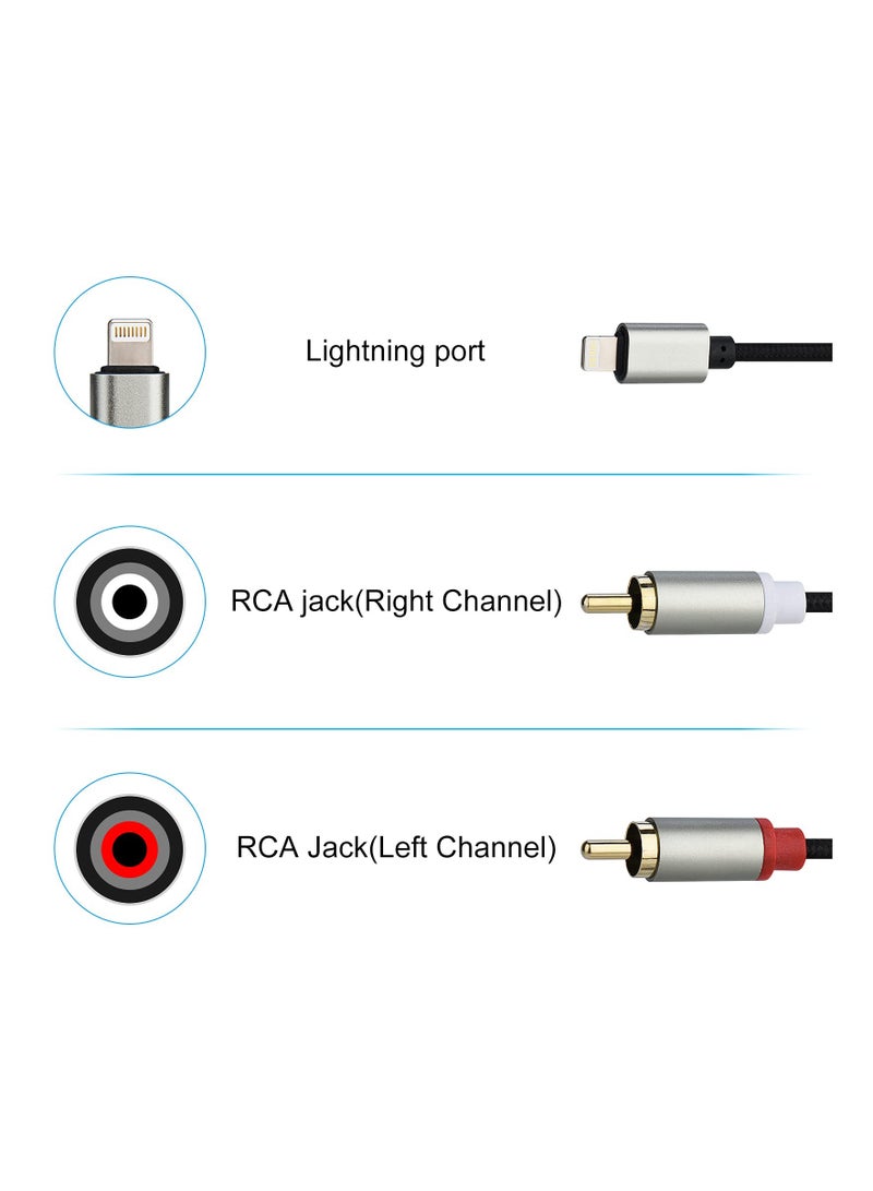 Lightning To RCA Stereo Cable, 2-Male Audio Aux Y Splitter Adapter Fit for Select Iphone, Ipad and Ipod Models, for Home Theater, Speaker, Power Amplifier, Car, for Car Aux Speaker Power Amplifier