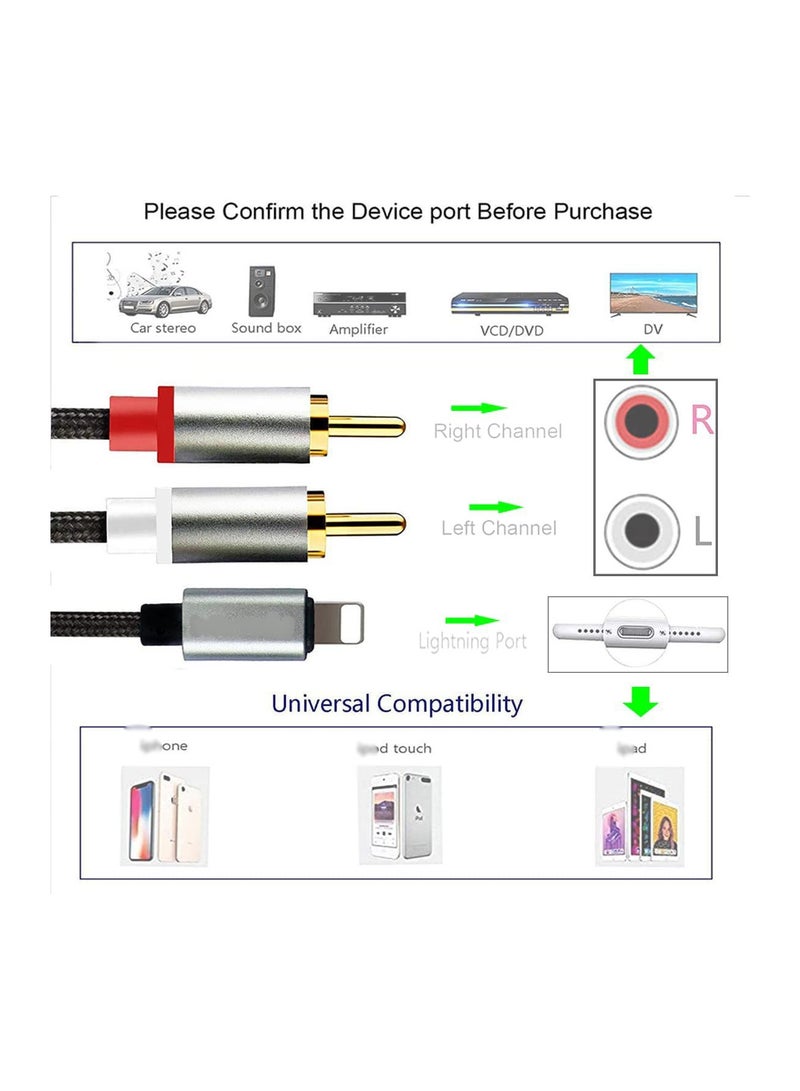 Lightning To RCA Stereo Cable, 2-Male Audio Aux Y Splitter Adapter Fit for Select Iphone, Ipad and Ipod Models, for Home Theater, Speaker, Power Amplifier, Car, for Car Aux Speaker Power Amplifier