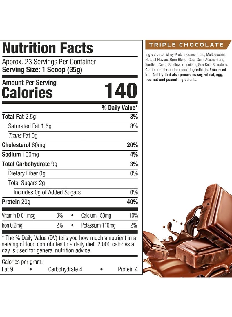Grass Fed Whey Protein Powder Non-gmo, Gluten Free 20g Protein + 4.3g Bcaa Triple Chocolate, 1.8 Lbs