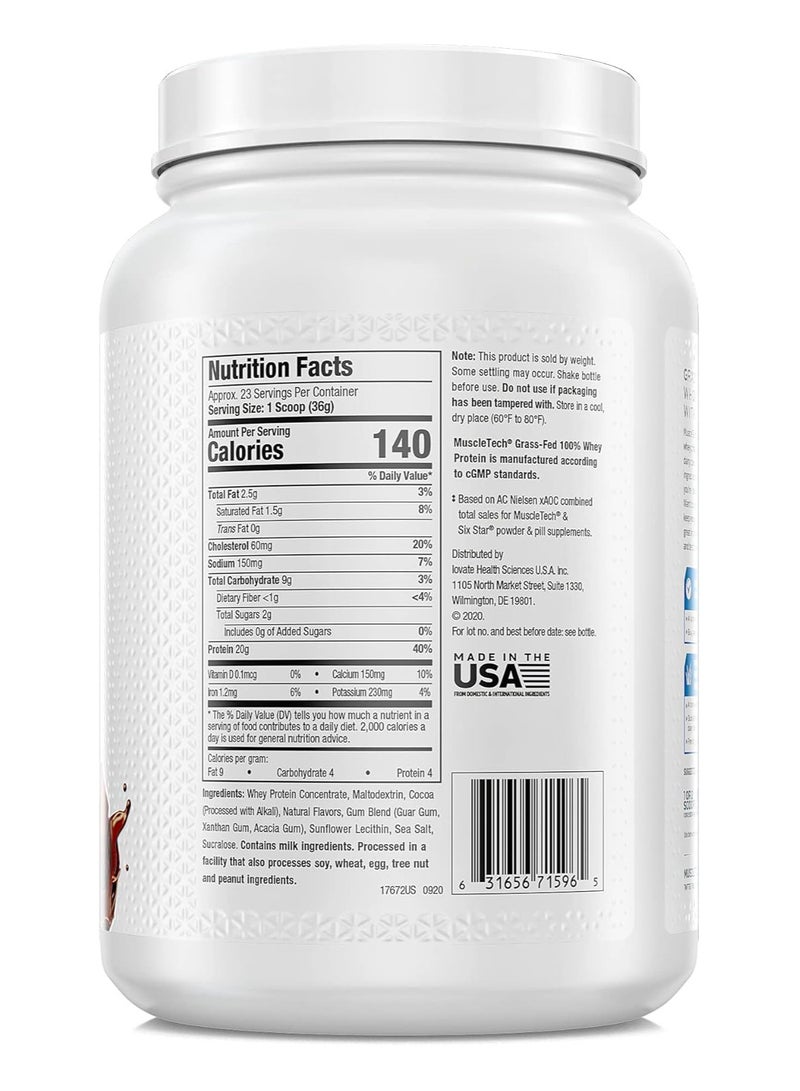 Grass Fed Whey Protein Powder Non-gmo, Gluten Free 20g Protein + 4.3g Bcaa Triple Chocolate, 1.8 Lbs