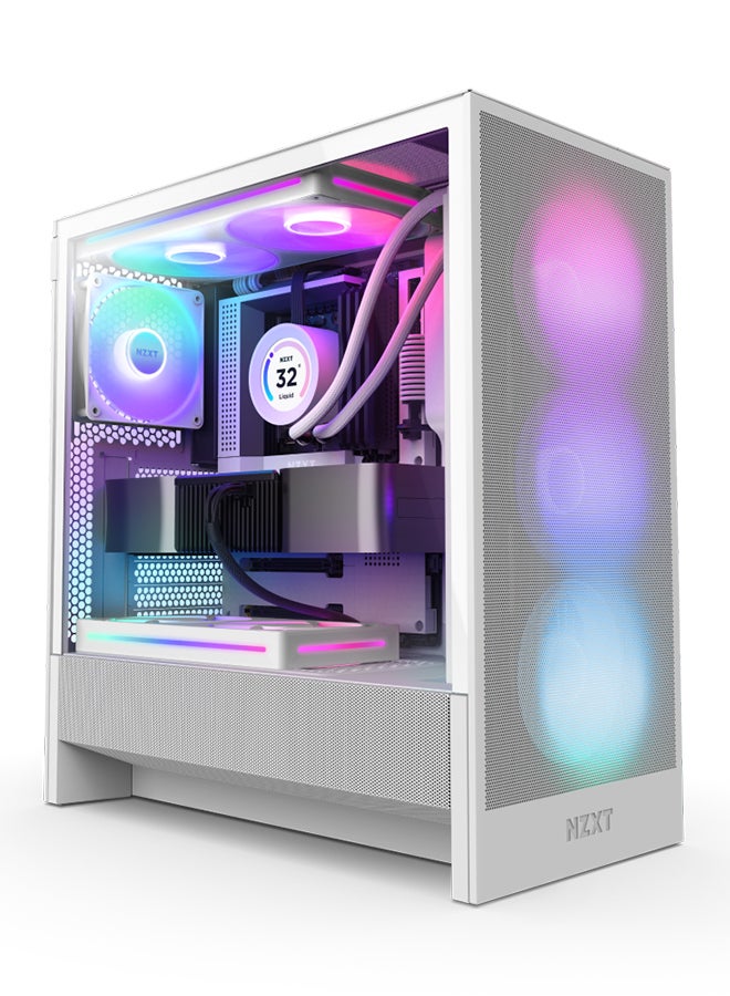 H5 Flow RGB Compact ATX Mid-Tower Airflow Case with RGB Fans, More Air to the GPU, Fits Large Radiators, Optimized for Airflow, Pre-Installed Fans, Easy Cable Management, Tool-less Access, Strong and Sleek, CC-H52FW-R1