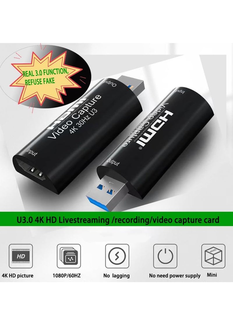 4K HDMI Video Capture Card USB 3.0 1080P 60HZ Game Streaming Adapter for Live Broadcasting and Screen Recording