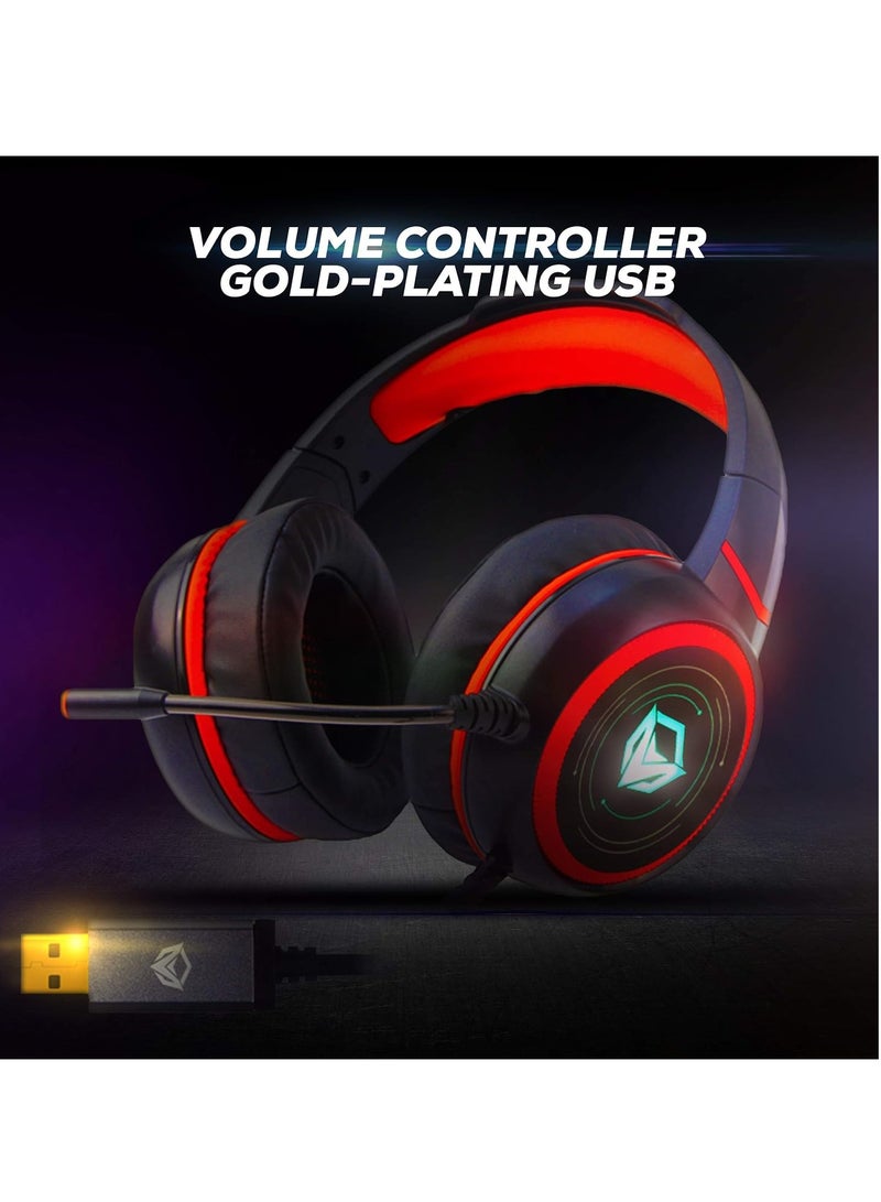 MEETION HP030 Wired Gaming Headphone Black with HIFI 7.1 Surround Sound, 10~20,000Hz Frequency Response, LED Backlit, Noise-Canceling Mic, Comfortable Earcups, Adjustable Headband, Gold Plated USB