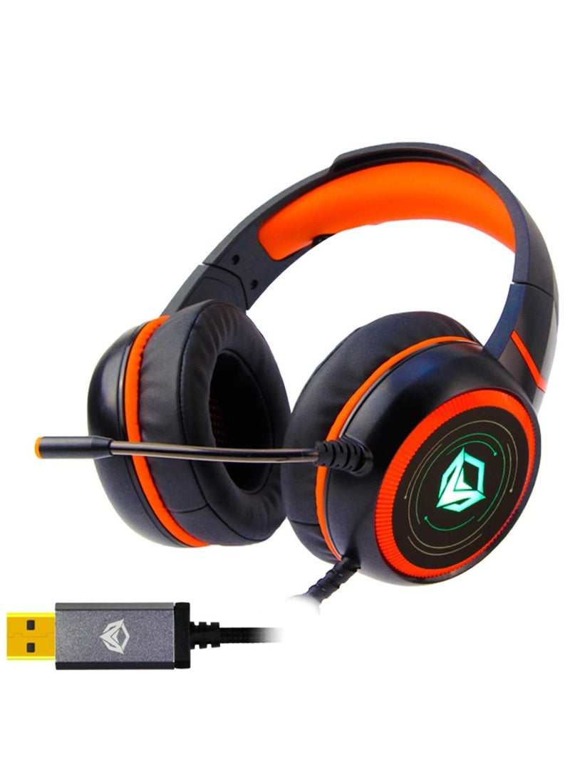 MEETION HP030 Wired Gaming Headphone Black with HIFI 7.1 Surround Sound, 10~20,000Hz Frequency Response, LED Backlit, Noise-Canceling Mic, Comfortable Earcups, Adjustable Headband, Gold Plated USB