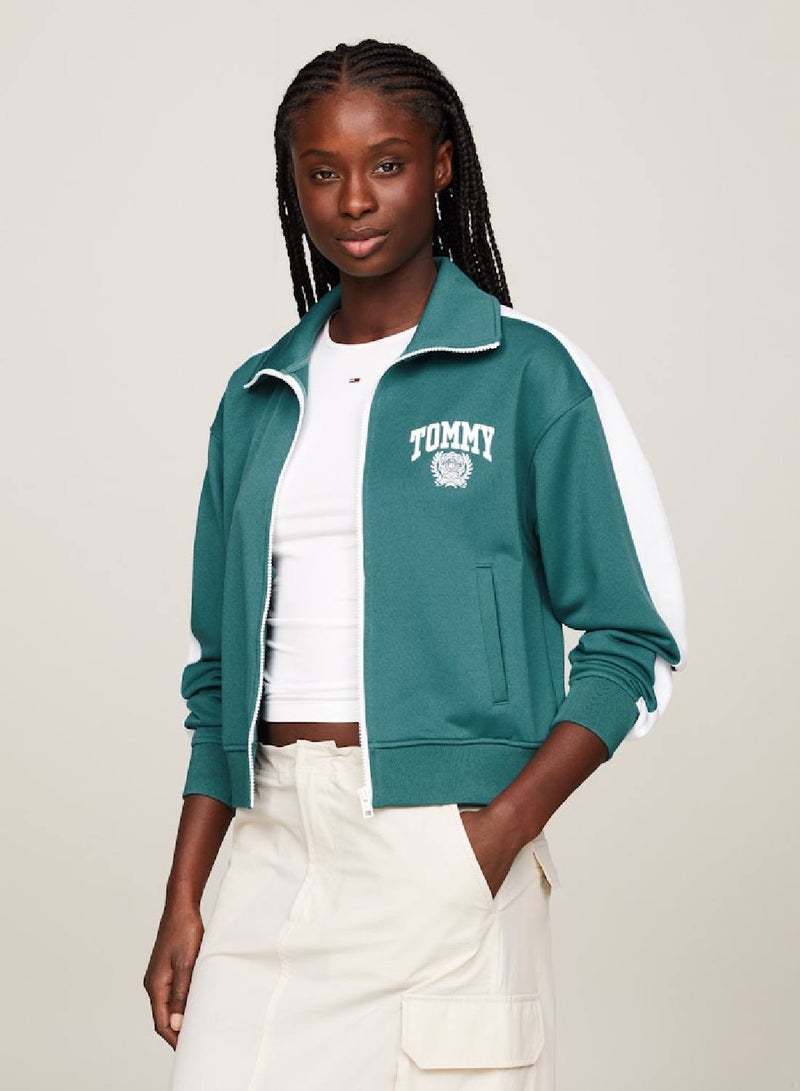 Women's Varsity Logo Zip-Thru Track Jacket -  Recycled polyester blend, Cyan