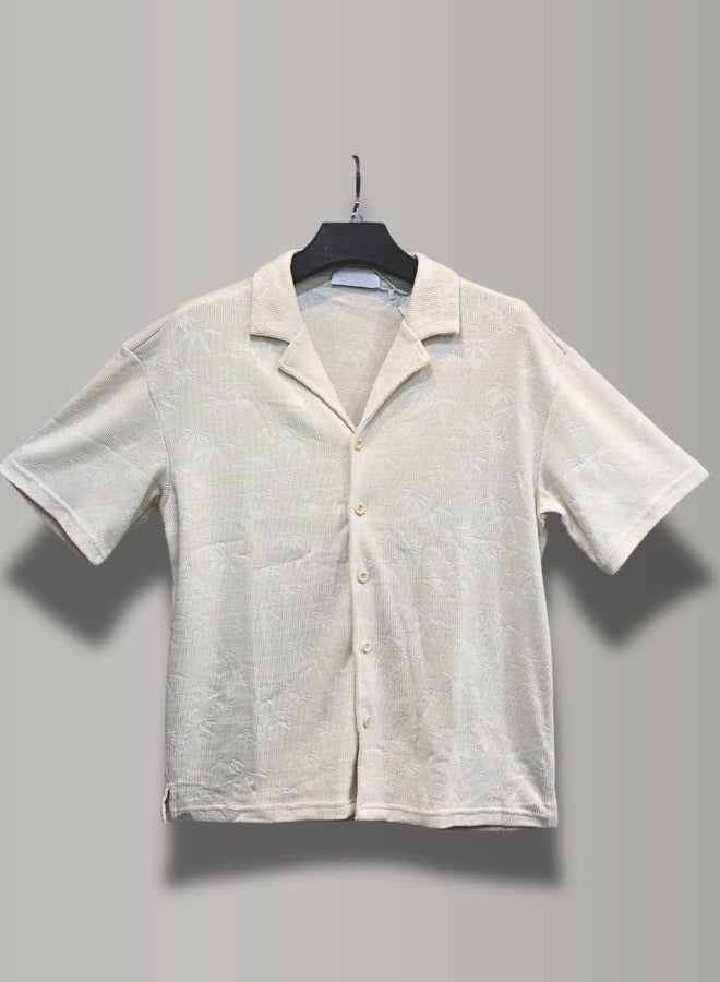 Vintage-Inspired Short Sleeve Shirt with Bamboo Print