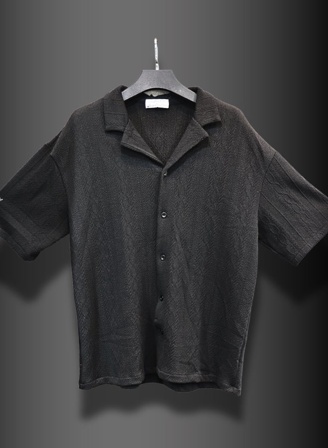 Men's Casual Short Sleeve Button-Down Shirt - Relaxed Fit Textured Beach Shirt