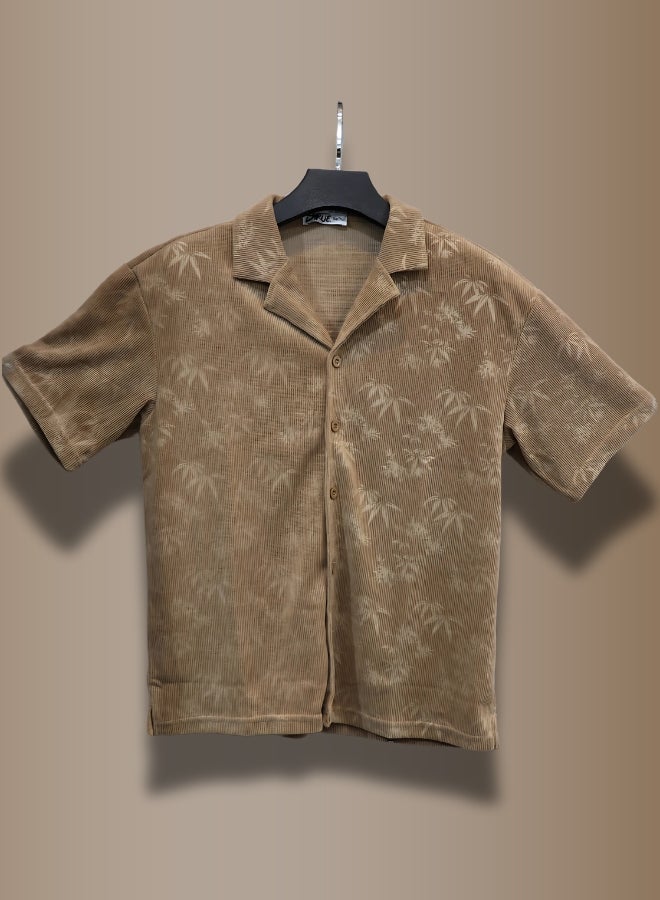 Vintage-Inspired Short Sleeve Shirt with Bamboo Print