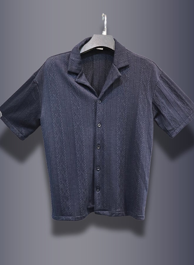 Men's Casual Short Sleeve Button-Down Shirt - Relaxed Fit Textured Beach Shirt