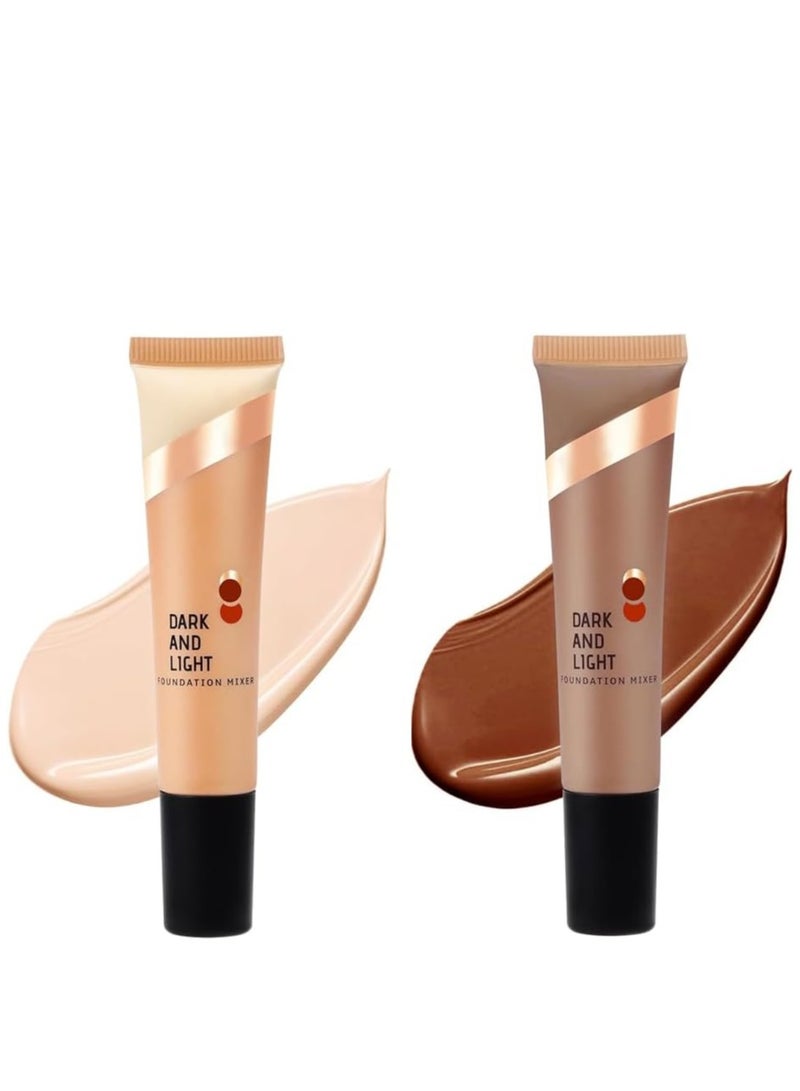 2 Pcs Foundation Mixer 01 Cream and 02 Caramel Mixing Pigment Set, Liquid Shade Adjuster, Smooth and Light, Blends Easily