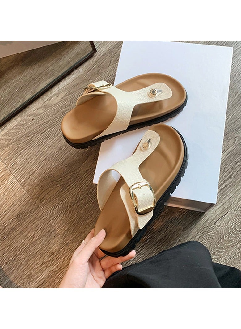 Women's Summer Sandal Slippers Holiday Retro Casual Thick Bottom Double Buckle Strap Slippers Outer Wear