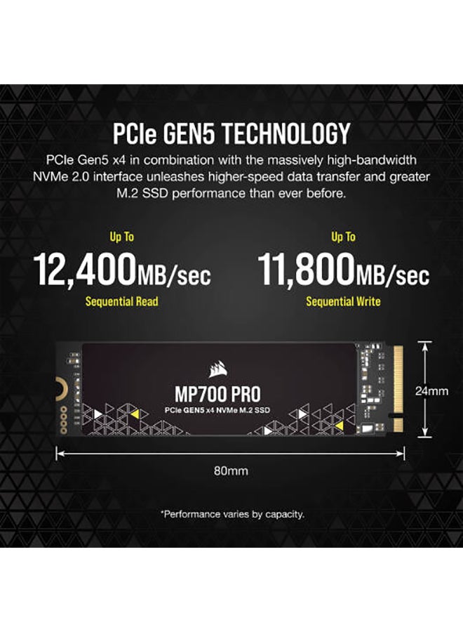 2TB MP700 PRO NVMe PCIe 5.0 M.2 Internal SSD, 12400 MB/s Sequential Read Speeds & 11800 Sequential Write Speeds, 3D TLC NAND Technology, 1.6 Million Hours MTBF, CSSD-F2000GBMP700PNH 2 TB