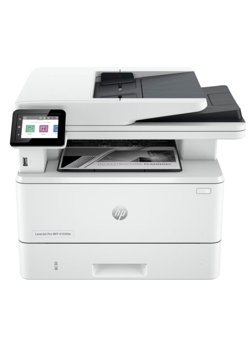 HP LaserJet Pro MFP 4103fdn Printer (2Z628A), Print, copy, scan, fax, white multicolor