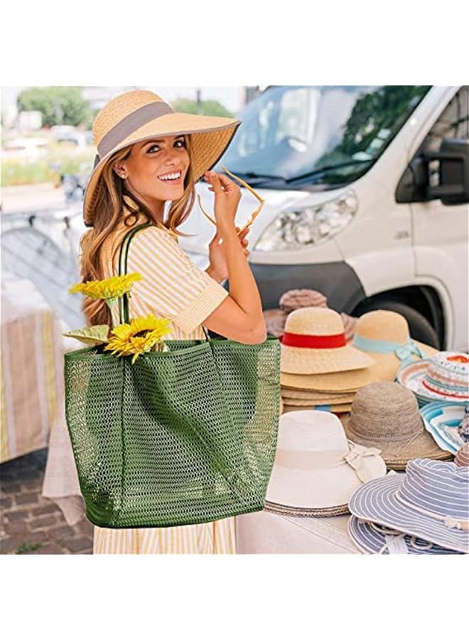 Beach Mesh Tote Bag, Casual Tote Bag Hobo Women Foldable MAX 23L Shoulder Bag For Beach Picnic Vacation