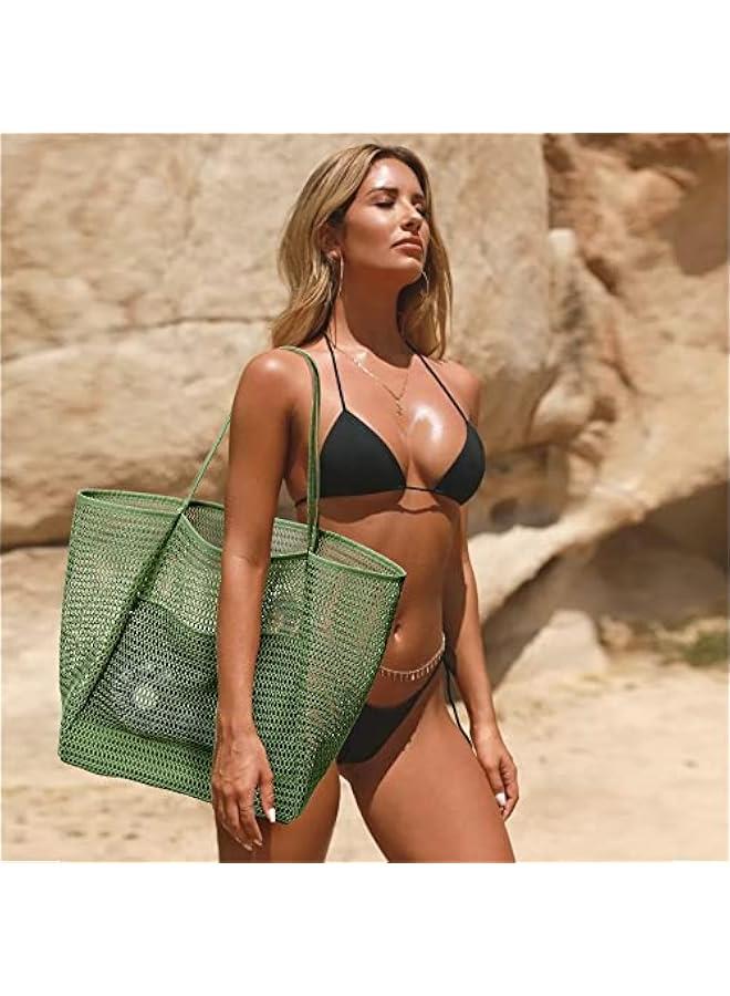 Beach Mesh Tote Bag, Casual Tote Bag Hobo Women Foldable MAX 23L Shoulder Bag For Beach Picnic Vacation