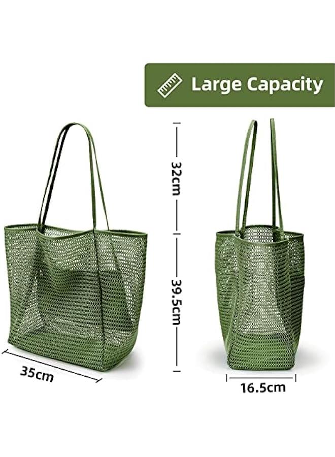Beach Mesh Tote Bag, Casual Tote Bag Hobo Women Foldable MAX 23L Shoulder Bag For Beach Picnic Vacation