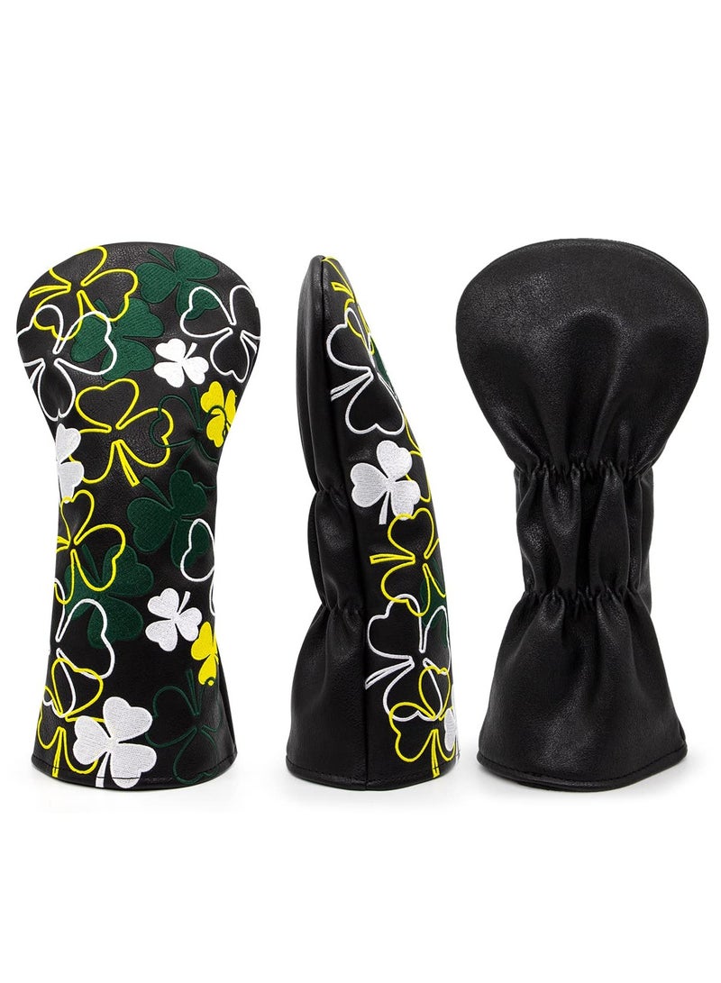 Golf Club Head Covers, Lucky Clover Golf Head Cover Club Headcover for Drivers Fairway Woods Hybrid Fit Oversized Club Men Women