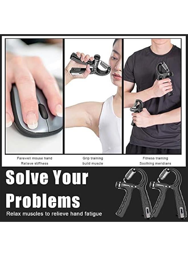 Automatic Counting Grip Strength Trainer, 2 Pack 5-60KG, Forearm Strengthener, Adjustable Resistance, Fitness Hand Grip Strengthener for Bodybuilders, Muscle Building and Injury Recovery for