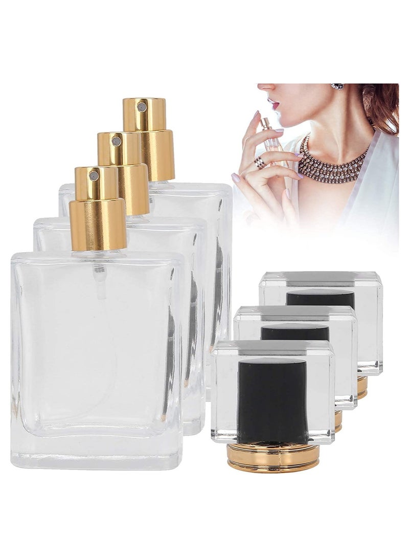 Spray Bottles 3Pcs 50ml/1.69 Oz Square Empty Frosted Glass Spray Bottles Perfume Atomizer Refillable Fine Mist Spray Empty Perfume Bottles for Essential Oils Makeup Toner Lotion (Clear)