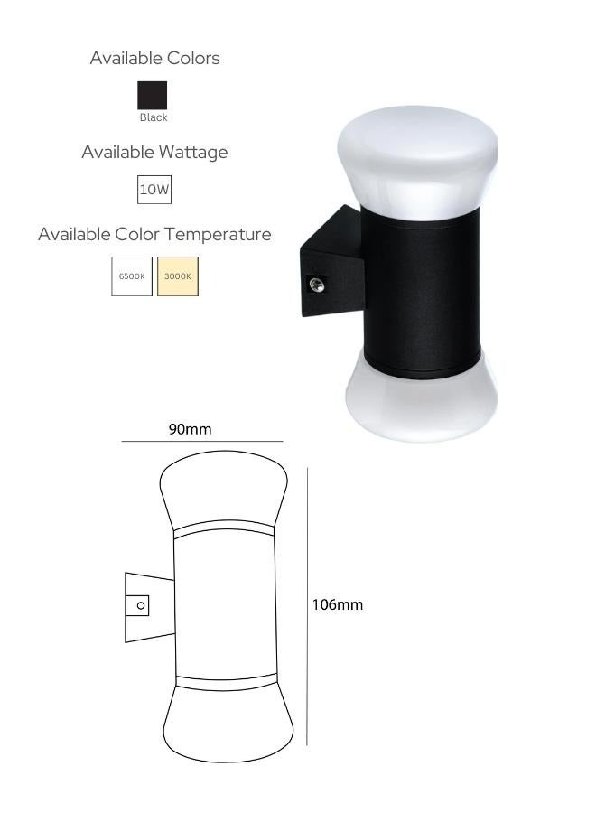 10W LED Outdoor Wall Light Warm White Black