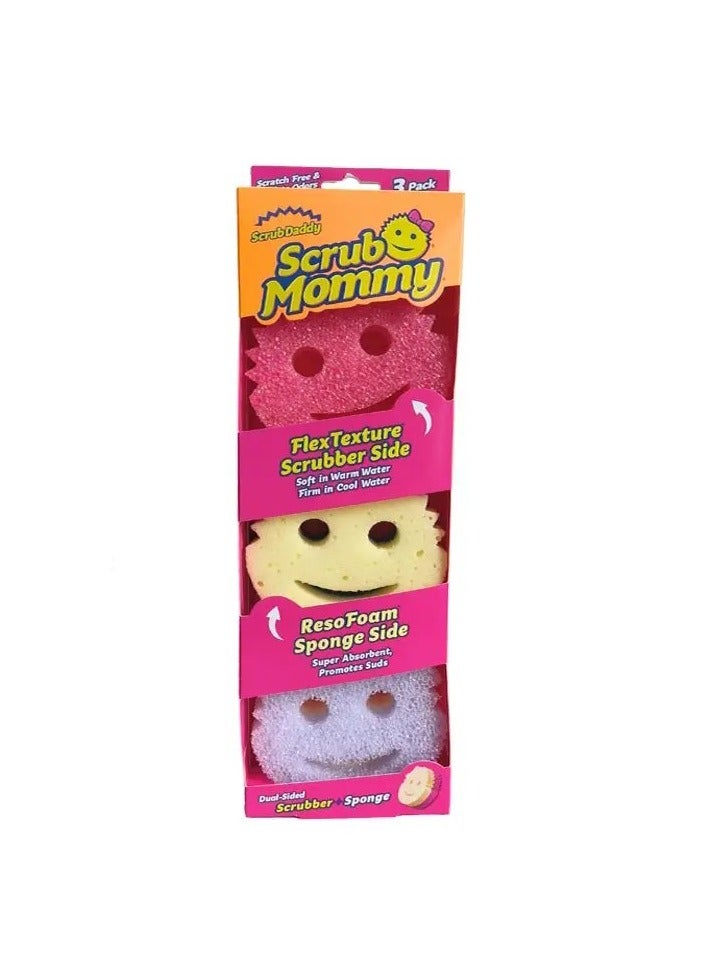 Scrub Daddy Scrub Mommy Sponge Set Scratch Free Sponges for Dishes and Home, Odor Resistant, Soft in Warm Water, Firm in Cold, Deep Cleaning, Dishwasher Safe, Multi-use, Functional, Ergonomic, 3ct