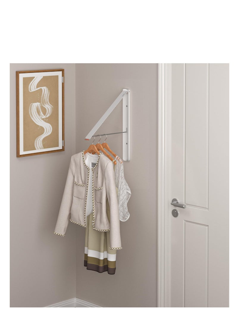Clothes Drying Rack Wall Mounted, Retractable & Foldable Clothes Hanger for Laundry Room Organization and Storage, Space Saving, for Dorm, Closet, Balcony, Laundry Room(1P, Metal, White)