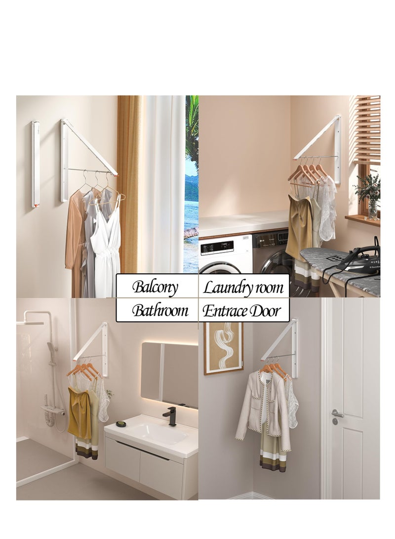 Clothes Drying Rack Wall Mounted, Retractable & Foldable Clothes Hanger for Laundry Room Organization and Storage, Space Saving, for Dorm, Closet, Balcony, Laundry Room(1P, Metal, White)