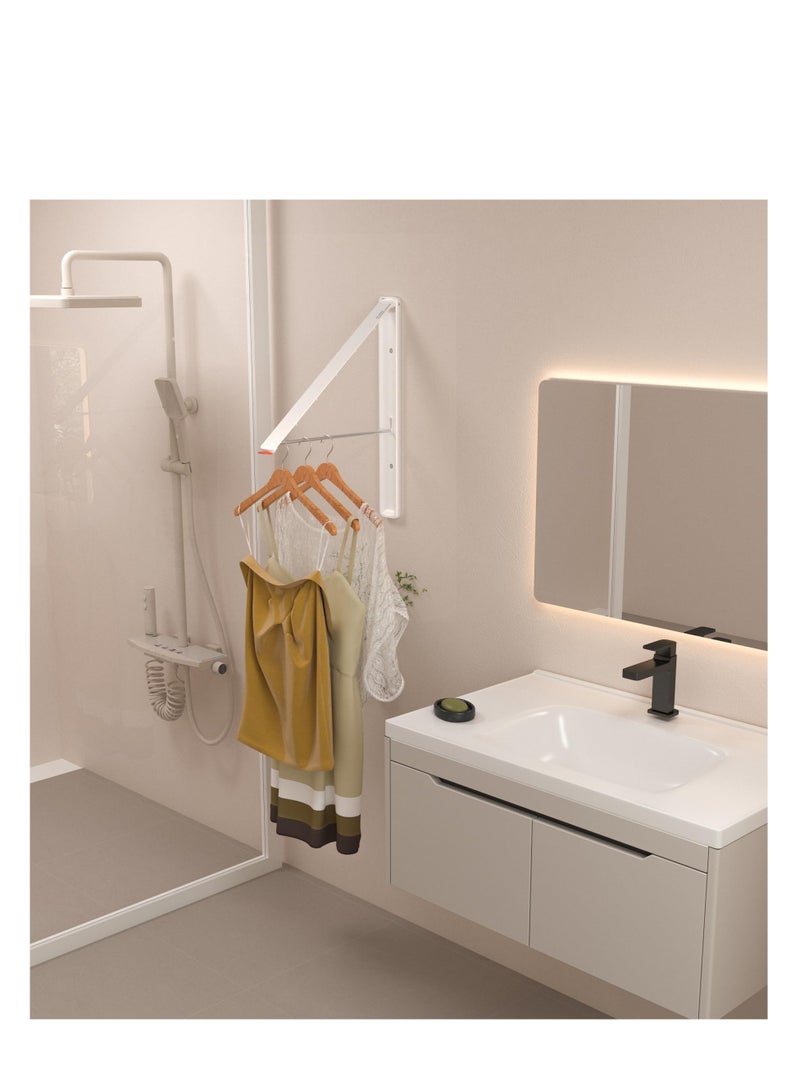 Clothes Drying Rack Wall Mounted, Retractable & Foldable Clothes Hanger for Laundry Room Organization and Storage, Space Saving, for Dorm, Closet, Balcony, Laundry Room(1P, Metal, White)
