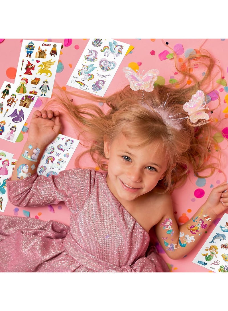 30 Sheets 300 Styles Glitter Tattoos Kids Tattoos Temporary Princess Mermaid Tattoos for Kids Girls Unicorn Tattoos Temporary Party Decorations Supplies Favors