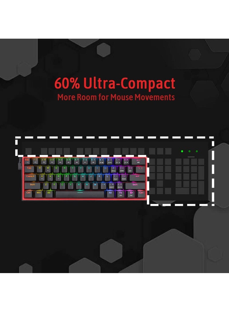 K617 Fizz 60% Wired RGB Gaming Keyboard, 61 Keys Compact Mechanical Keyboard, (Linear RED Switch), Pro Driver/Software Supported || Black