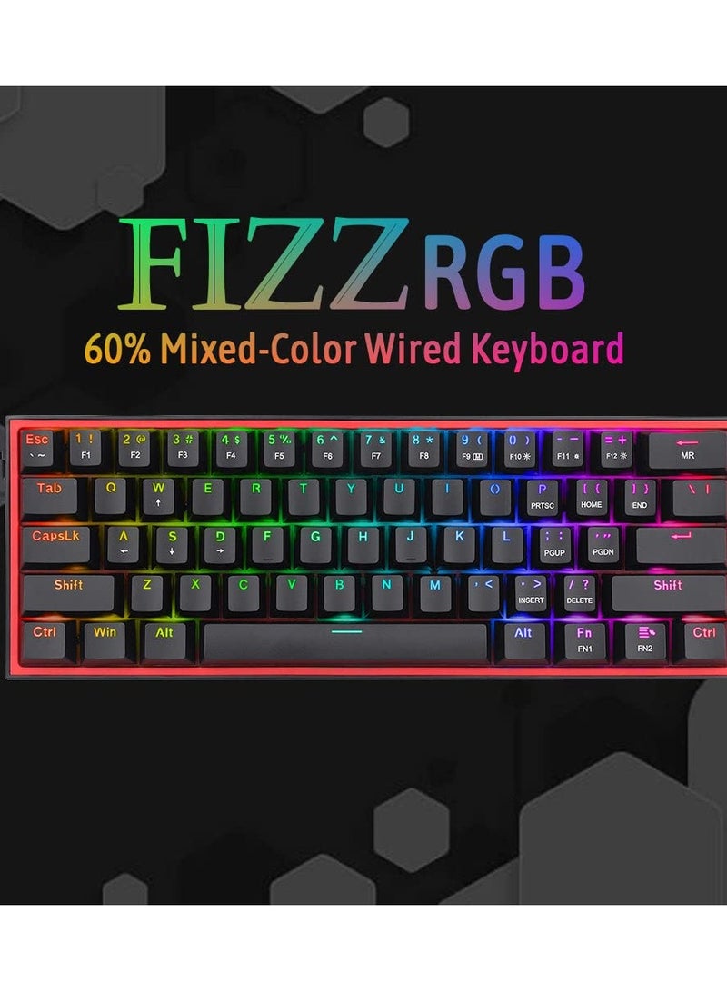 K617 Fizz 60% Wired RGB Gaming Keyboard, 61 Keys Compact Mechanical Keyboard, (Linear RED Switch), Pro Driver/Software Supported || Black