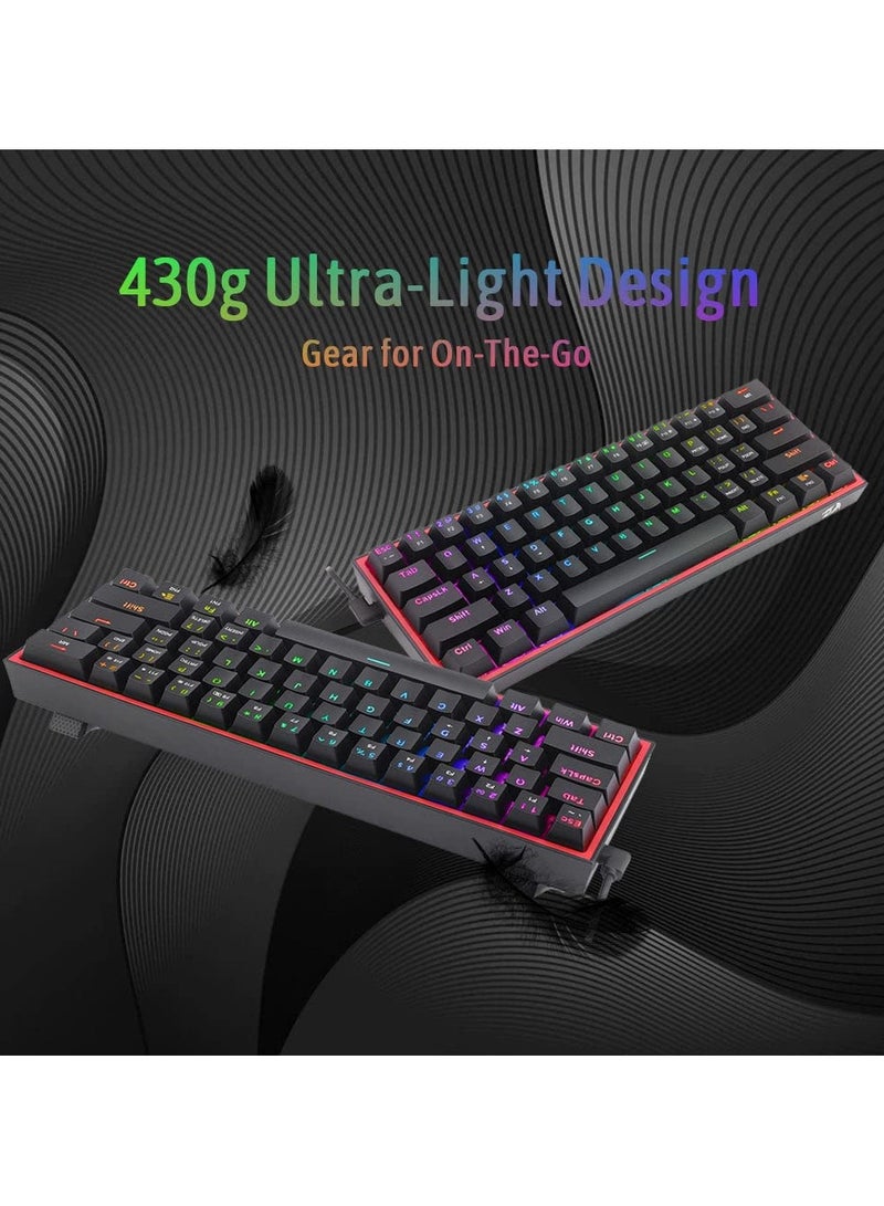 K617 Fizz 60% Wired RGB Gaming Keyboard, 61 Keys Compact Mechanical Keyboard, (Linear RED Switch), Pro Driver/Software Supported || Black