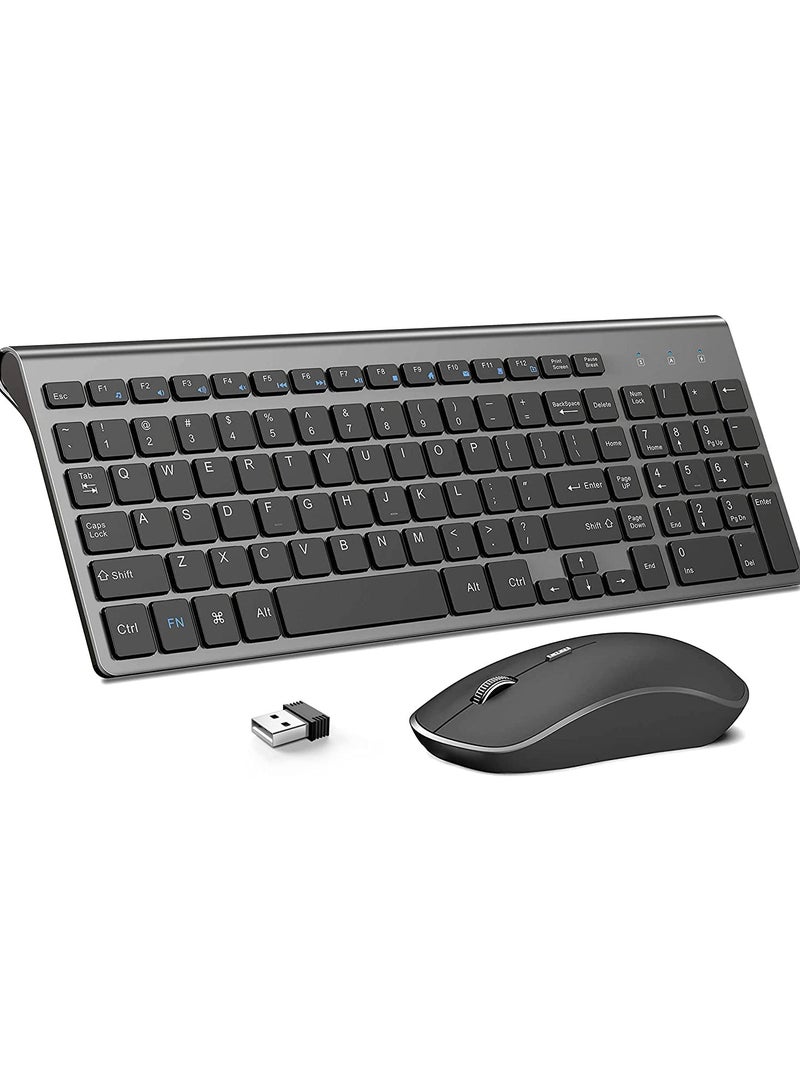 Wireless Keyboard and Mouse J 2.4G Ergonomic and Slim Wireless Computer Keyboard Mouse Designed for Windows, PC, Laptop,Tablet Black Grey