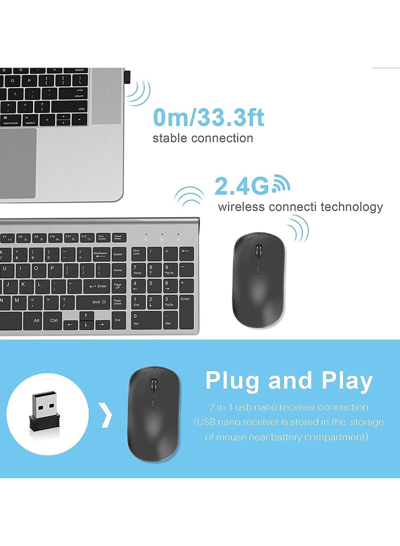 Wireless Keyboard and Mouse J 2.4G Ergonomic and Slim Wireless Computer Keyboard Mouse Designed for Windows, PC, Laptop,Tablet Black Grey