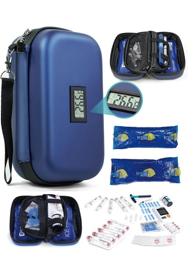 24h Insulin Cooler Travel Case with Thermometer TSA Approved Refrigerated Medicine Cooler for Travel with Thermometer Temperature Display Diabetic Travel Case Bag with 2 Ice Packs for Daily Life Trip