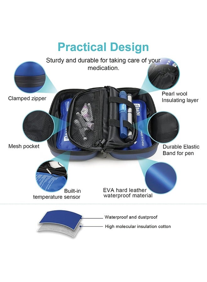 24h Insulin Cooler Travel Case with Thermometer TSA Approved Refrigerated Medicine Cooler for Travel with Thermometer Temperature Display Diabetic Travel Case Bag with 2 Ice Packs for Daily Life Trip