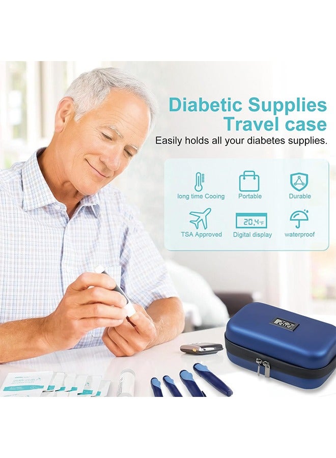 24h Insulin Cooler Travel Case with Thermometer TSA Approved Refrigerated Medicine Cooler for Travel with Thermometer Temperature Display Diabetic Travel Case Bag with 2 Ice Packs for Daily Life Trip